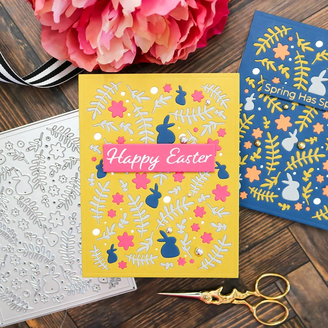 Весна 2021 кролики сердце цветение сцена прозрачные штампы металлические трафарет