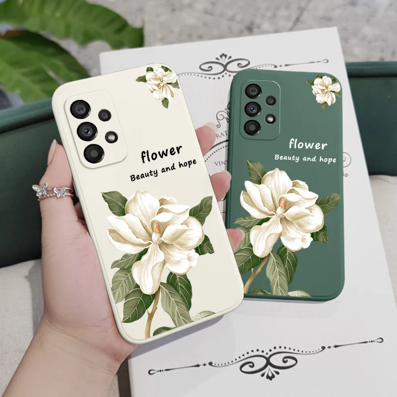 Чехол с цветами магнолии для Samsung Galaxy A73 A53 A33 A23 A13 A03 A72 A52 A52S A32 A22 A12 A02 A02S A71 A51 A31 A21S 4G 5G