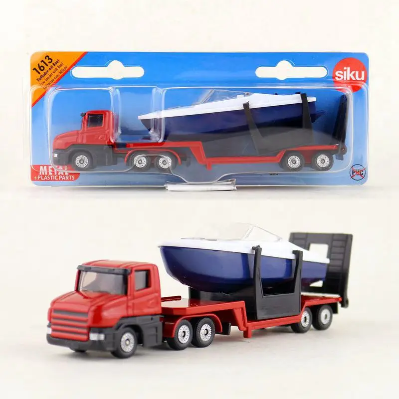 1:87 Scale Siku 1613 Toy Vehicle Diecast Metal Model Platform Truck and Speedboat Educational Collection Gift For Kid