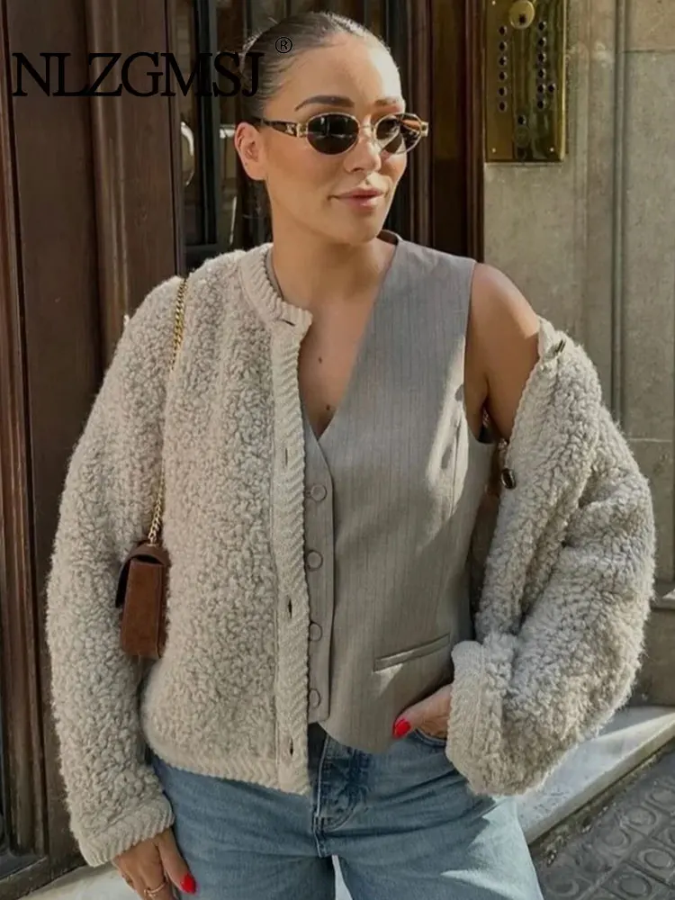 Nlzgmsj TRAF 2023 Новые Осенние Женские однотонные модные короткие пальто из