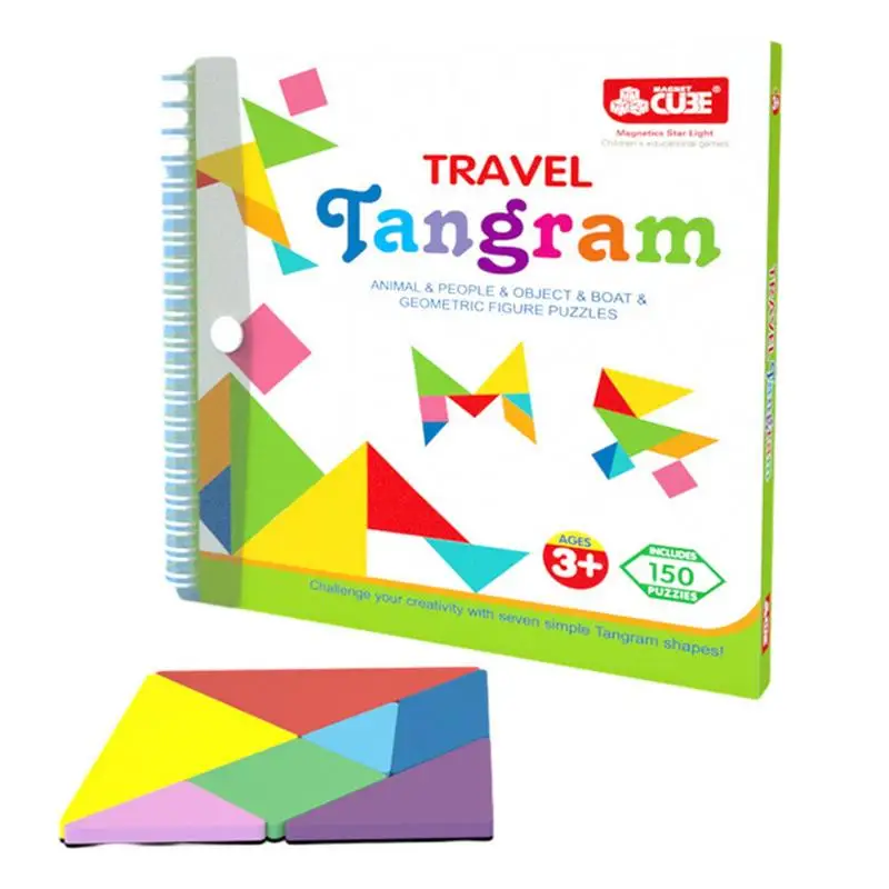 

Travel Tangram Magnetic Pattern Blocks For Kids Tangram Jigsaw Book Road Trip Game STEM Games For Kid Challenge IQ Educational