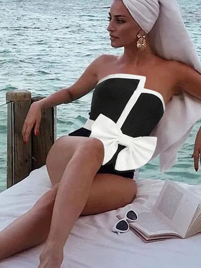 

Асимметричный сплошной купальник 2023, женский сплошной купальник-бикини с высокой талией и лямкой на шее, элегантный дизайн с бантом, пикантная пляжная одежда на бедрах