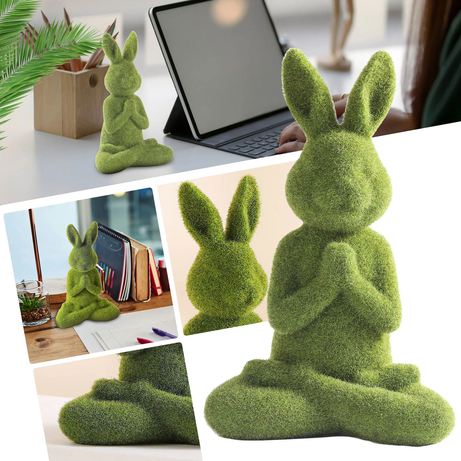 

Флокированный кролик, Декор, полимерная садовая статуя кролика, креативные серебряные инициальные украшения для рождественской елки, мини-...