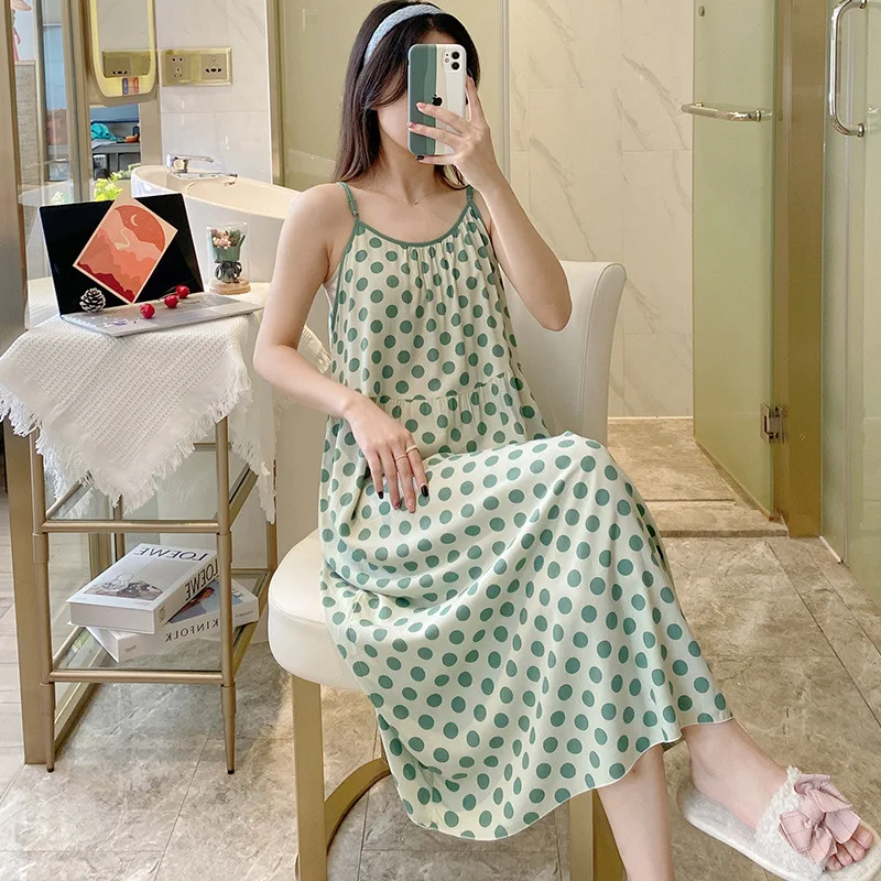 Big Size Women's Clothing Summer Pajamas Loose Thin Sleepwear Attractive Women's Nightwear Spaghettic Strap Dress Nightgowns