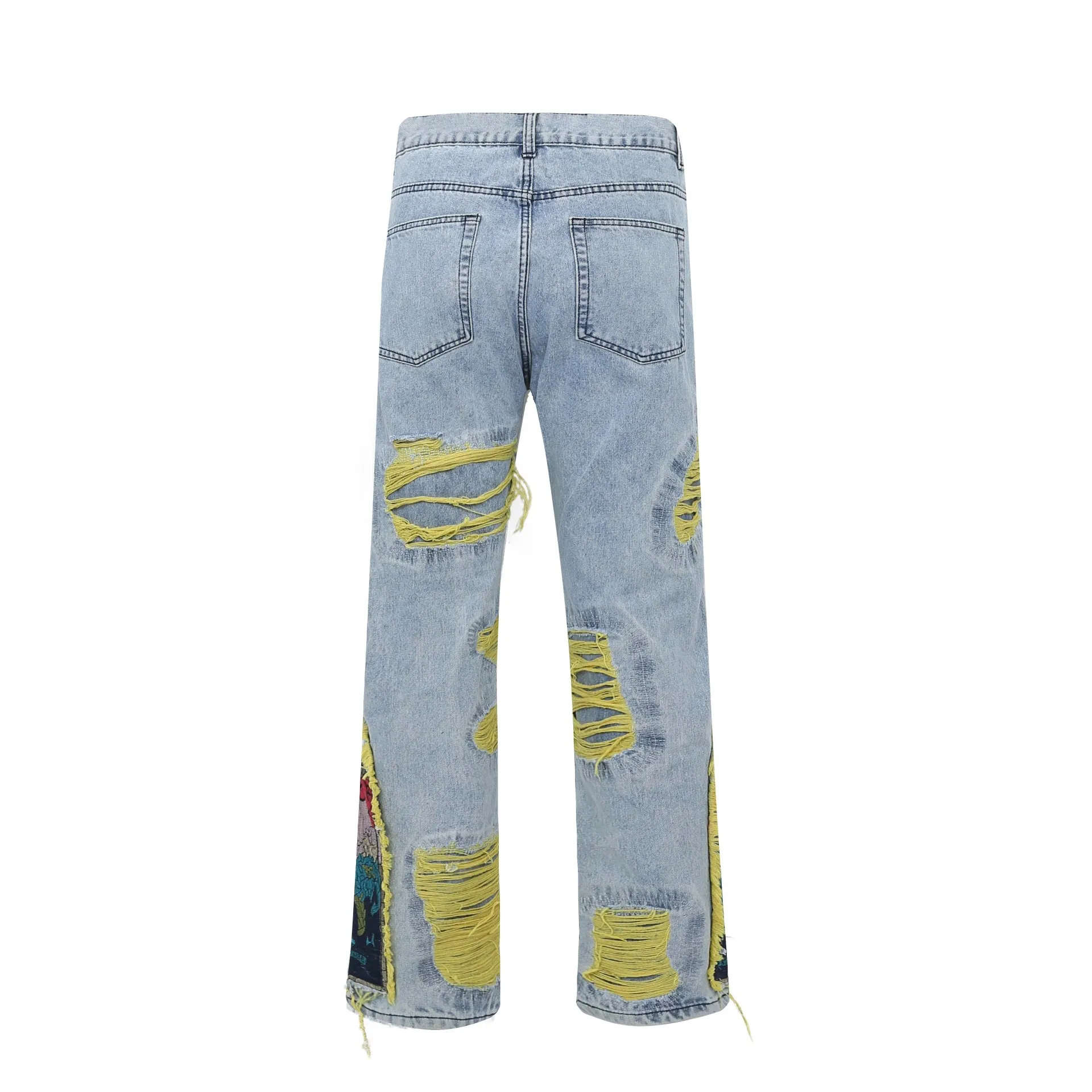 Hip Hop Ripped Denim Pants Jeans Streetwear Embroidery Flower Bird Denim Trousers Harajuku Hole Jeans Pants
