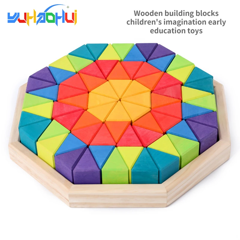 

Basswood Big Triangle Children Build Boxed Building Blocks 12 Color Stacking Children's Imagination Early Education Toys