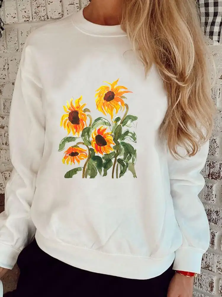 

Модная одежда, повседневная женская одежда на осень и весну, пуловеры в стиле 90-х с акварельным цветочным принтом, свитшоты с графическим пр...