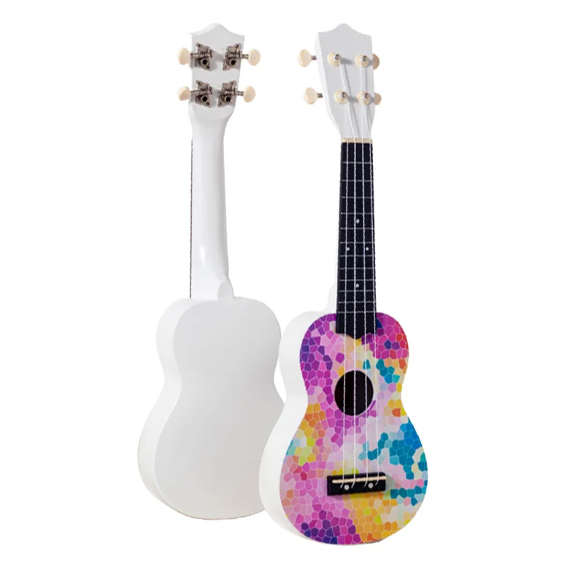 

21 Inch Ukulele Children Colorful Rainbow Pattern Birthday Gifts Creative Cartoon Performance Beginner String Musical Instrument