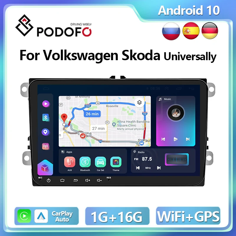 Автомагнитола Podofo на Android для Volkswagen Passat Polo Golf Skoda SEAT мультимедийный видеоплеер WiFi Авторадио GPS стерео головное устройство