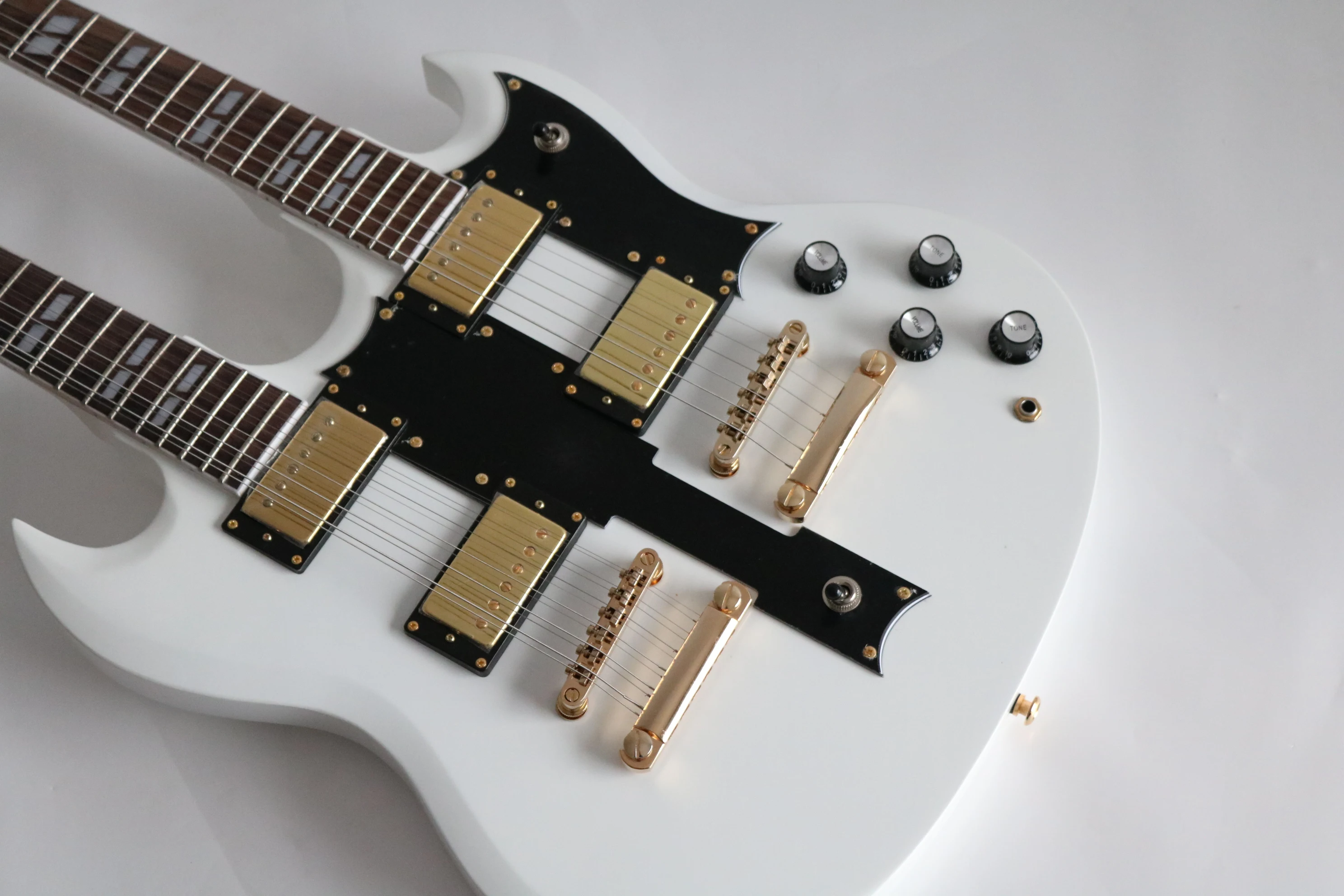 Пользовательский магазин белая электрическая гитара AOEMine с двойной шеей на