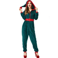 new womens christmas costumes plush romper winter pajamas long sleeve zipper high neck hat keep warm jumpsuits clothes