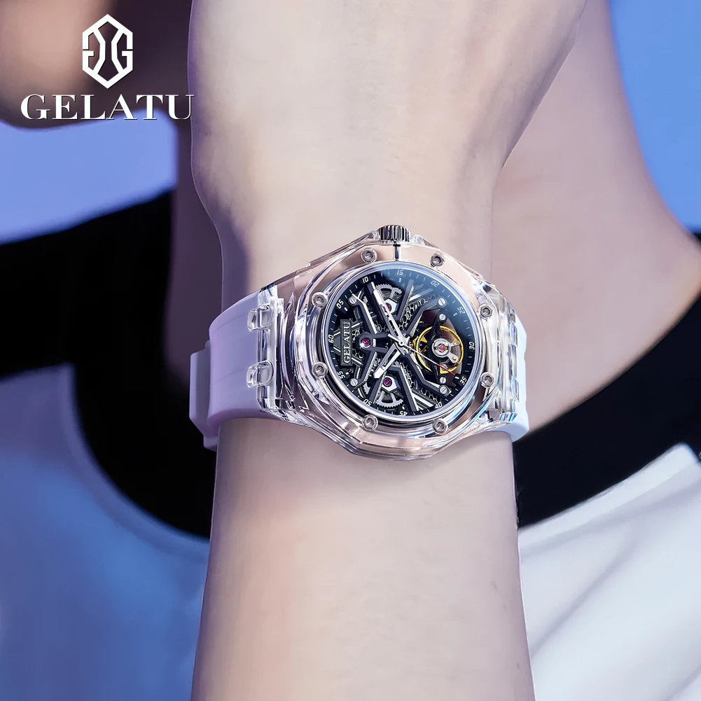 Фото Мужские часы GELATU 8002 Top Luxury, прозрачный корпус, автоматический механический механизм, элегантные спортивные наручные часы для мужчин. №4