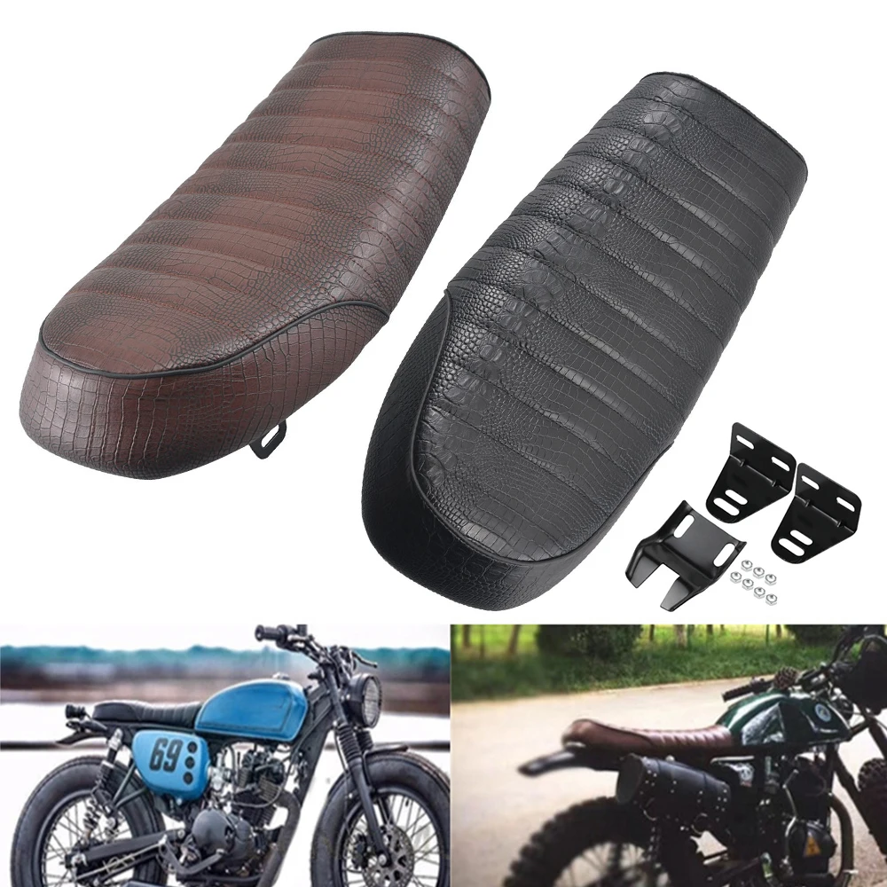 

Brown/Black Crocodile Textures PU Leather Motorcycle Seat Cushion Retro Seats Pad Flat Pan Saddle For Honda CG125 Cafe Racer