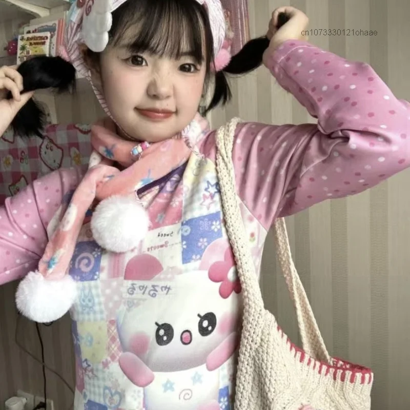 Футболка женская с длинным рукавом милый топ контрастных цветов принтом