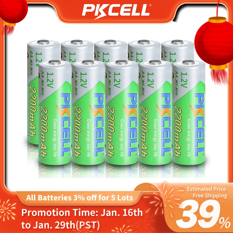  10PCS PKCELL AA 2200MAH battery 1.2V NIMH aa Rechargeable Batteries 2A precharge LSD Batteries Ni-MH for Camera toys 