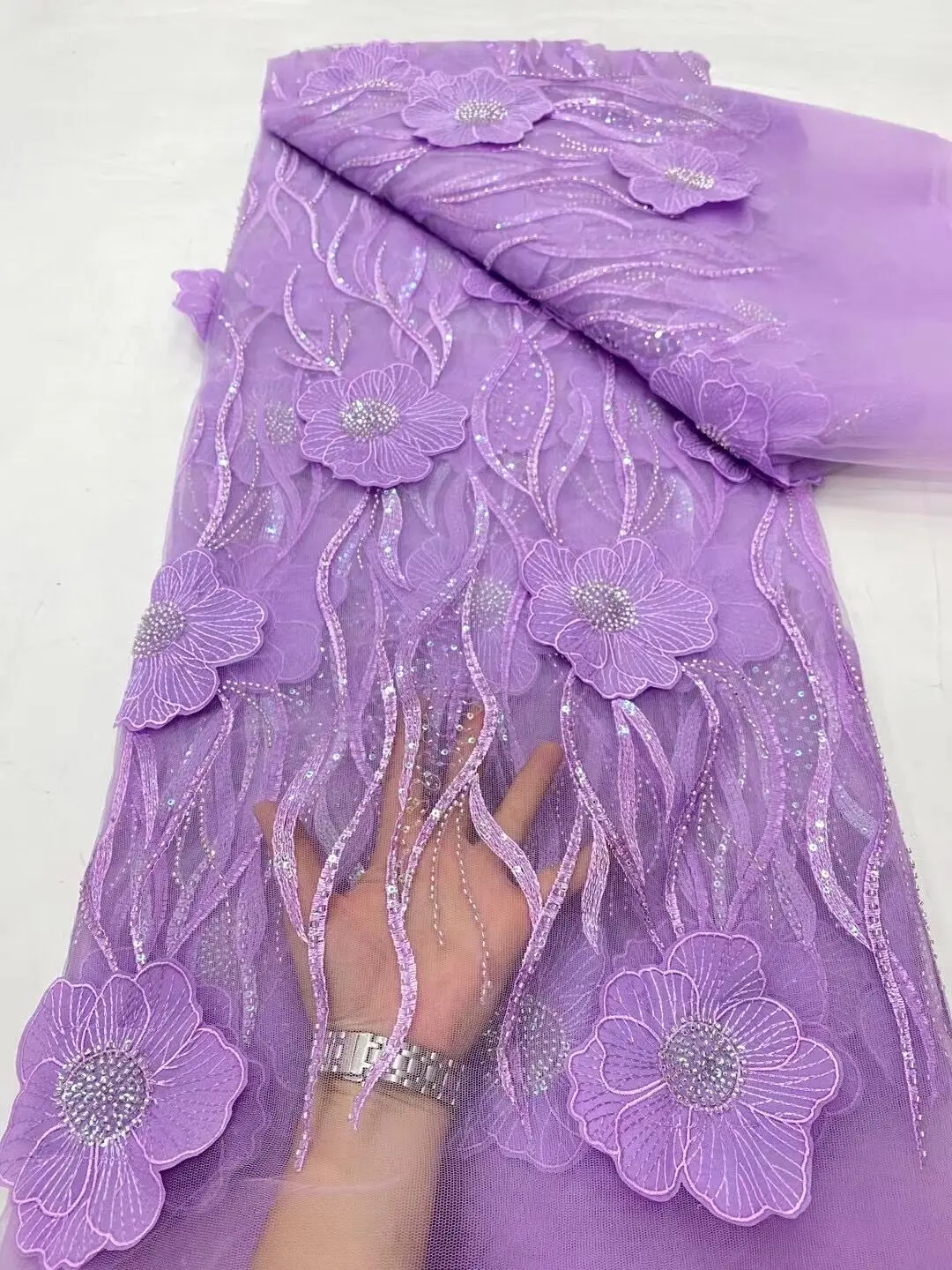 Нигерийская африканская кружевная сетчатая ткань с блестками и бисером вышивка