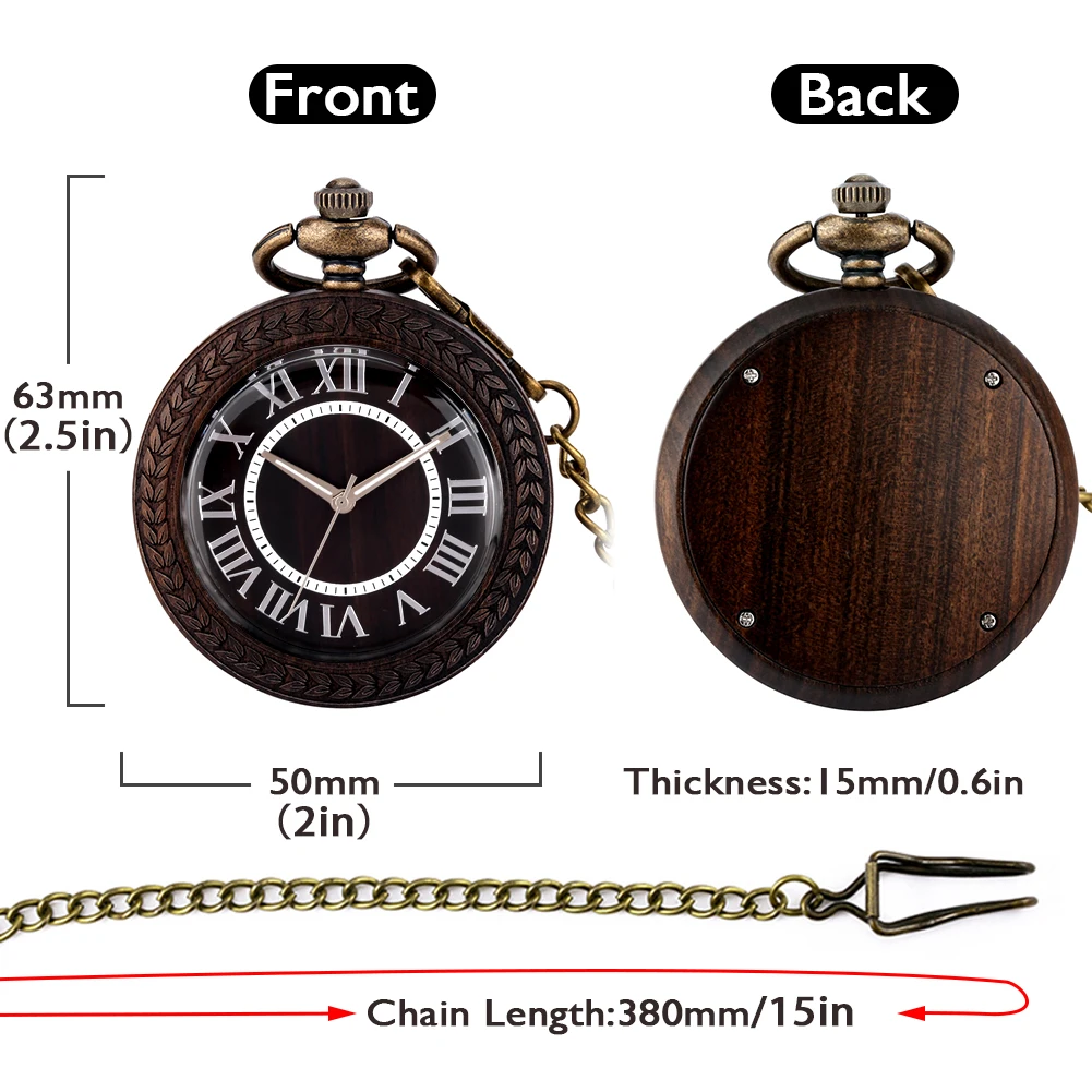 Men Vintage Quartz Pocket Watch Pendant Ebony Wooden Gifts for Men Women Roman Numeral Fob Watch Analog Clock Relógio De Bolso