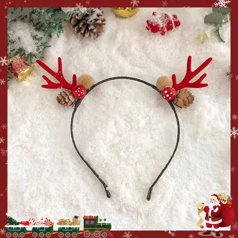 Рождественская повязка на голову с оленями рогами цветами застежкой головной
