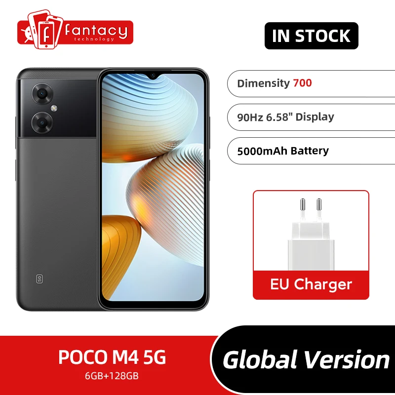 

Global Version POCO M4 5G Smartphone 6GB/128GB Dimensity 700 Octa Core NFC 90Hz 6.58" DotDrop Display 18W 5000mAh Battery