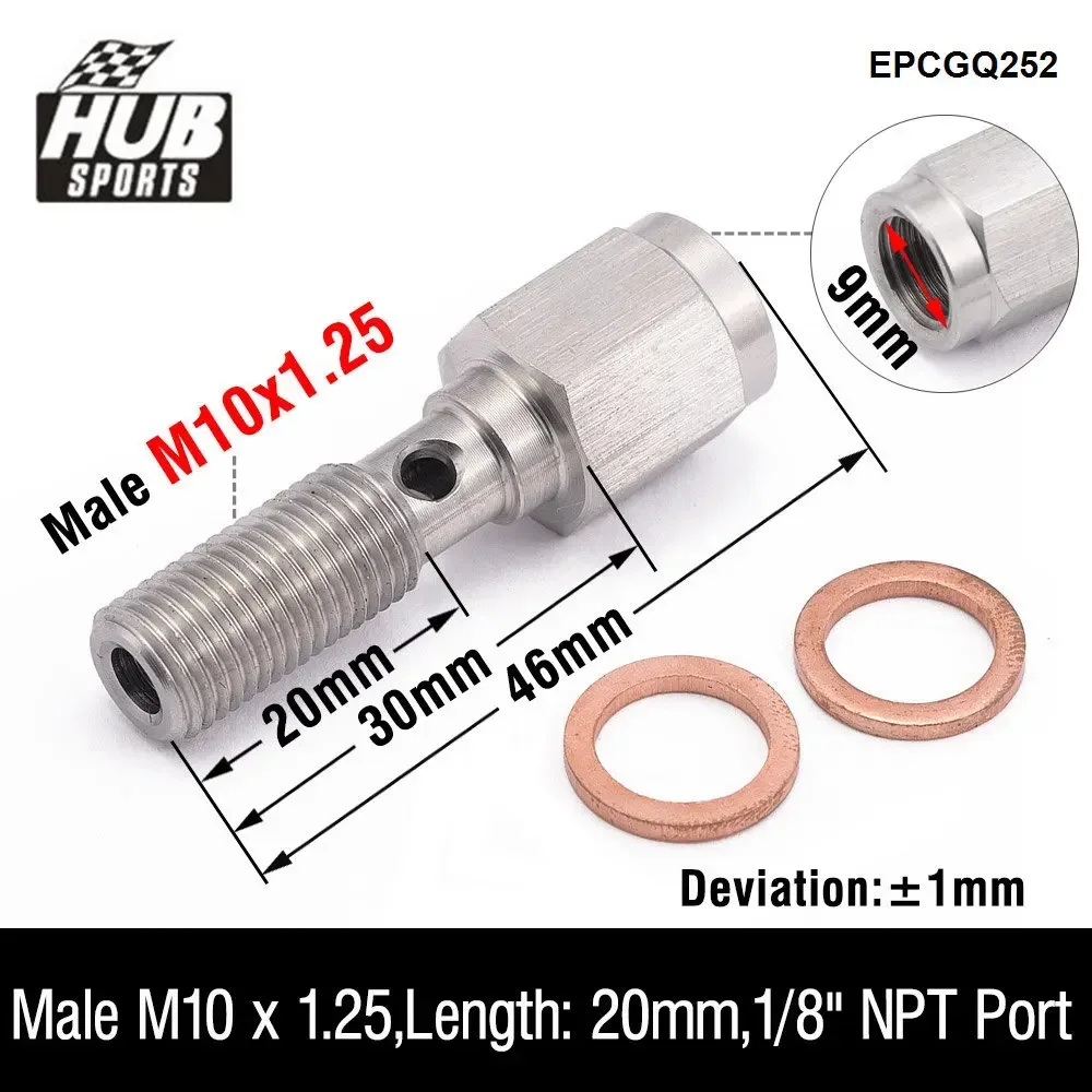 

HUB Sports Нержавеющая сталь 3/8 "x24 UNF/M10x1,25 Турбо Тормозная линия Одиночный болт-банджо с медными шайбами Длина 20 мм EPCGQ251