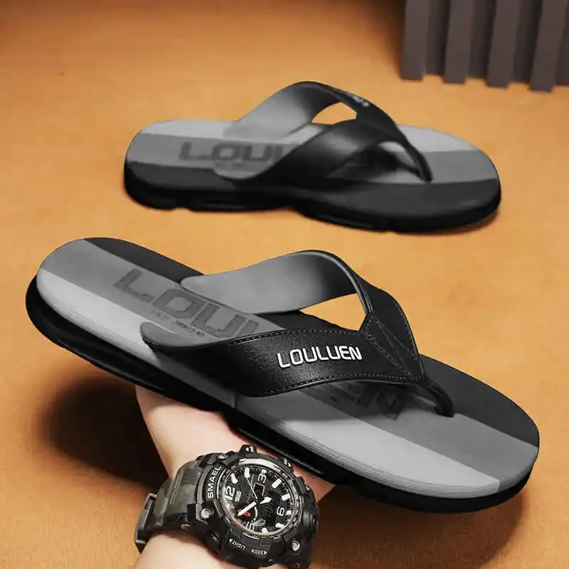 

Rubber Slippers High Quality Men's Casual Shoes Slip Sandles Massive Soles Platform Sandal Skor Tennis Summer Slip-Ons Grey Mem