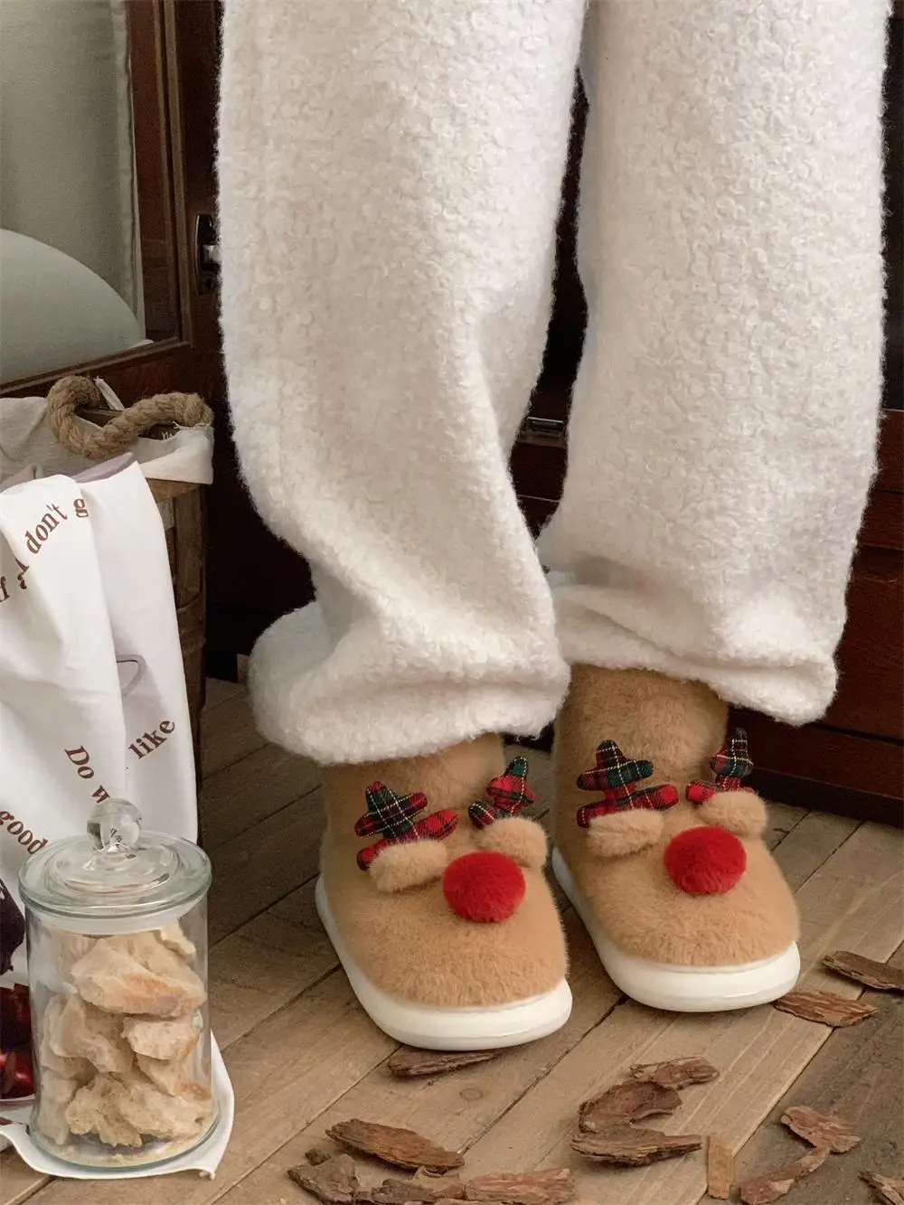 Женские сапоги для снежной погоды рождественский подарок из хлопка с оленем
