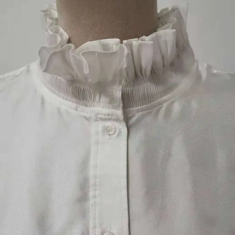 

Women Single Breasted Silk Blouse Ruffle Collar Long Sleeve Loose Shirts Tops 2021 Early Fall