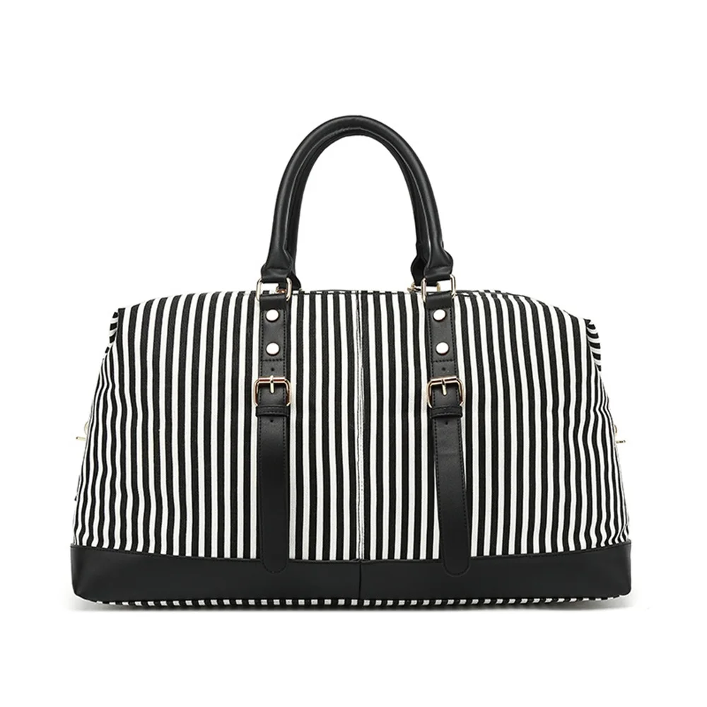 New Large-Capacity Canvas Duffel Bag For Men Women Travel Bag Carry On Weekender Overnight Handbag Big Blue Strips Shoulder Bag