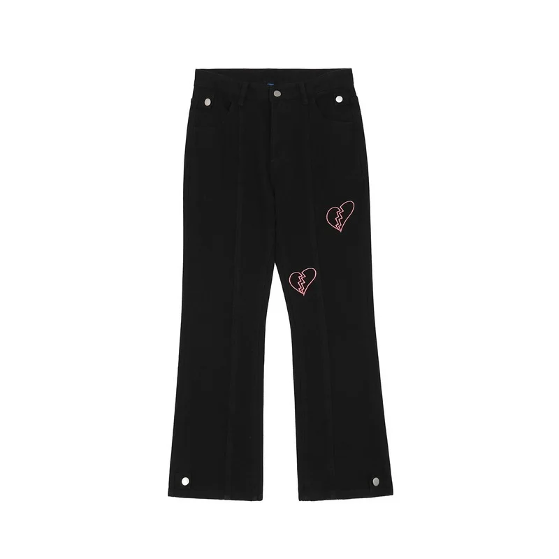 Y2k Heartbreak Graphic Jeans Wide Leg Pants Street Wear Highstreet Design BF Baggy Jeans Distressed Jeans Straight Leg Jeans