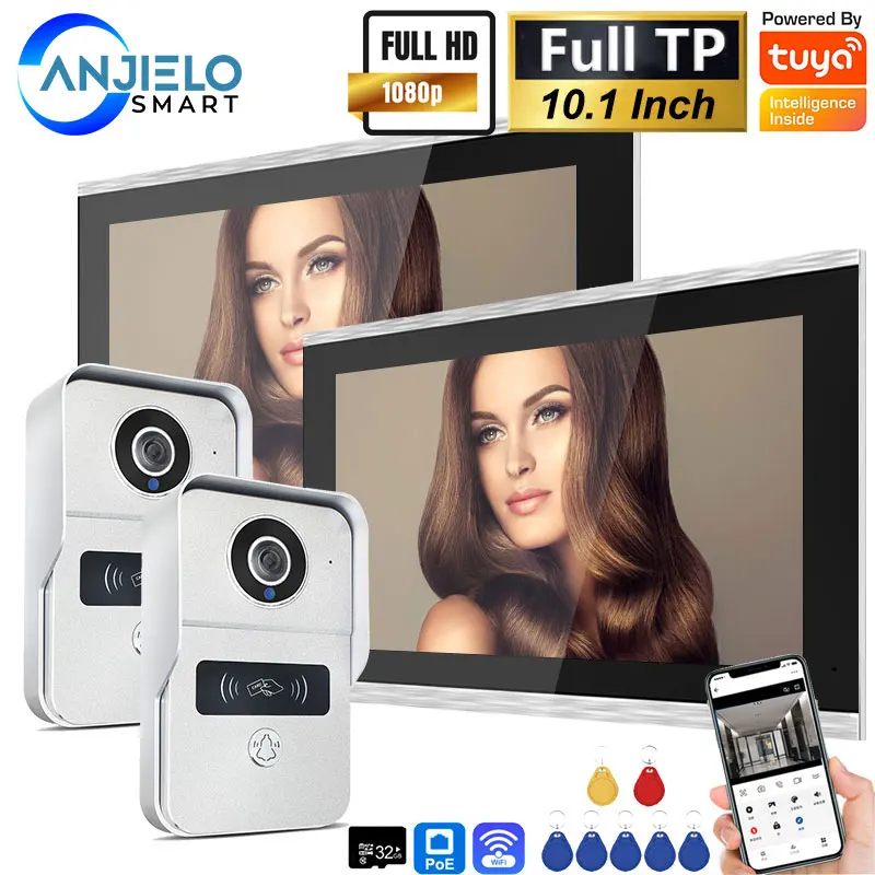 2MP 1080P 10-Inch Video Intercom Touch Screen Big Tuya Wireless Wifi POE Wired Doorbell for Villa Flat RFID Access Control