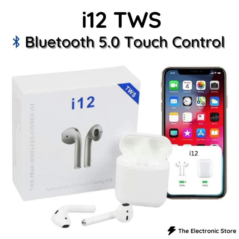 

TWS-наушники i12 с поддержкой Bluetooth 5,0 и зарядным футляром
