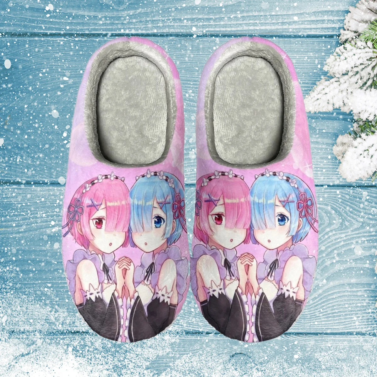 

Унисекс тапки INSTANTARTS, японские тапочки с аниме рисунком ОЗУ от re Zero, домашняя обувь для пола, тихие тапочки для спальни, зима