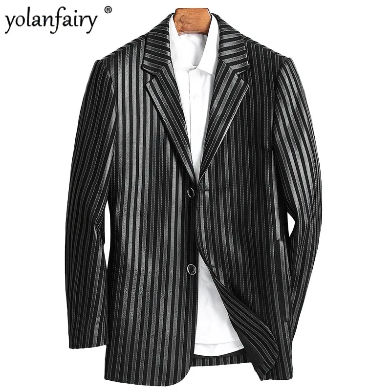 

Мужская повседневная куртка из натуральной кожи, облегающее пальто с воротником из овечьей шкуры, модель FCY4890 на осень, 2023