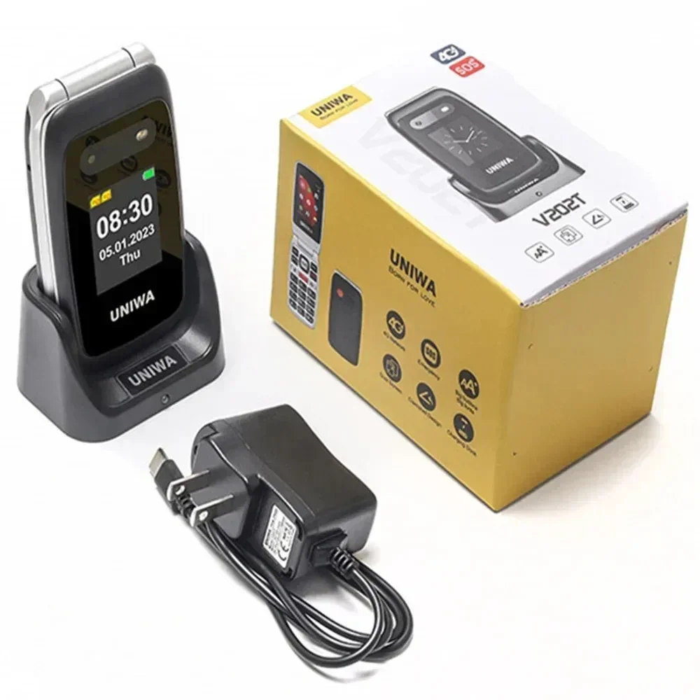 UNIWA V202T 4G раскладной телефон для пожилых людей 2 4-дюймовый двойной экран кнопка