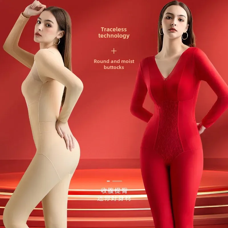 Осенне-зимнее боди с длинными рукавами и шнуровкой на груди подтягивающее бедра