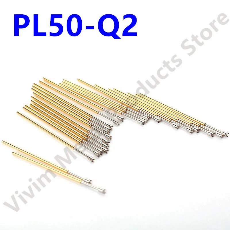 100Pcs PL50-Q Spring Test Probe PL50-Q2 Brass Nickel Plated Needle Head Test  Accessories Length 27.8mm for Electronic Tools