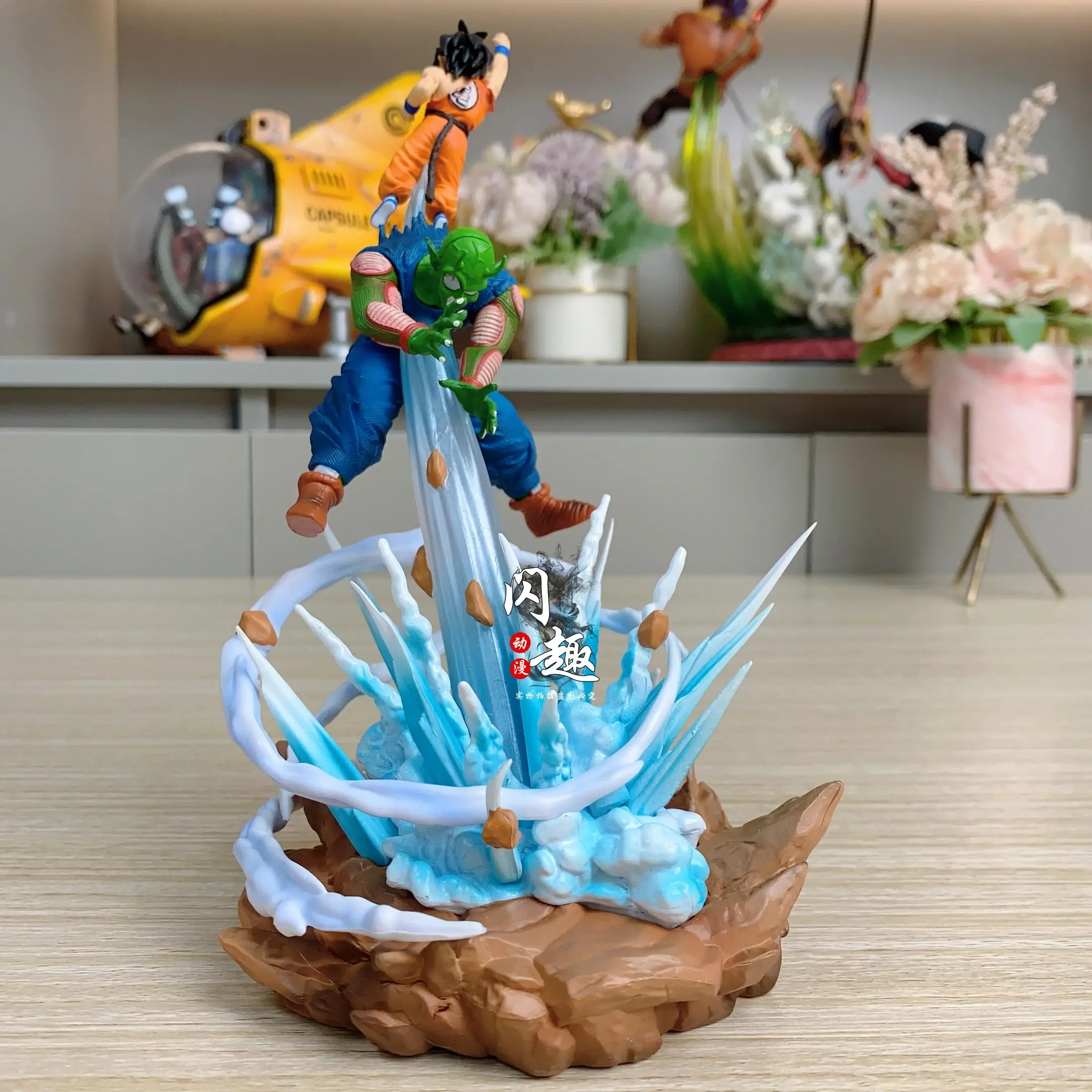 

Genuine Dragon Ball Action Figure Famous Scene Son Goku Battle Piccolo World Penetrating Wave Model Animation Decoration