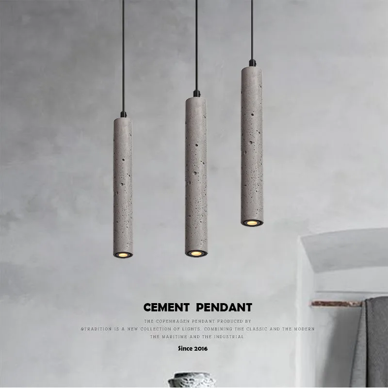 LED Modern Cement Long Tube Hanging Lamps 5W AC85-265V Terrazzo Chandelie for Dinning Room Bar Cafe Shop Bedside Pendant Lights