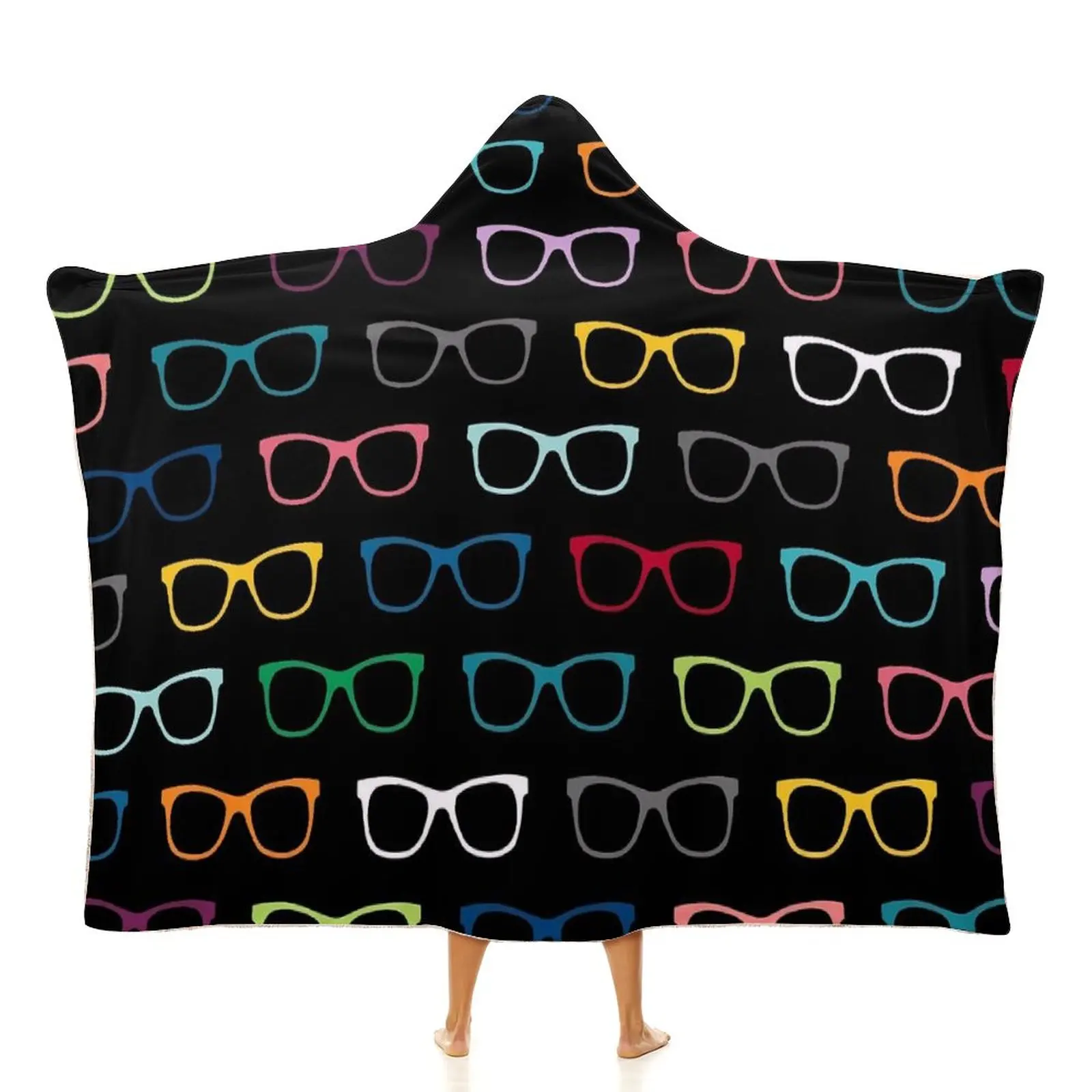 

Colorful Glasses Blanket Hipster Eyeglasses Sofa Super Soft Hooded Blanket Fashion Fuzzy Fleece Bedspread