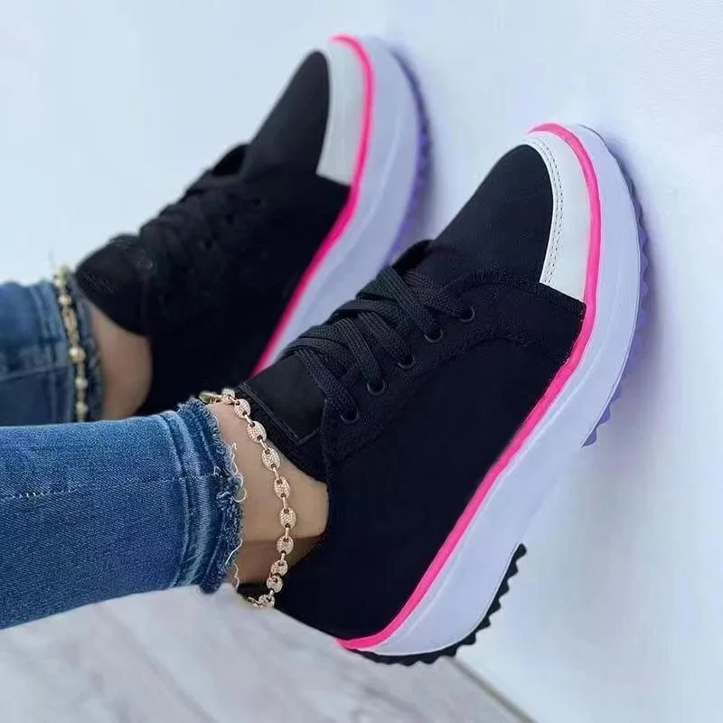 

Women's Sneakers Pattern 2022 Summer New Platform Round Toe Heightening Canvas Shoes Casual Lace Up Breathable Zapatos De Mujer