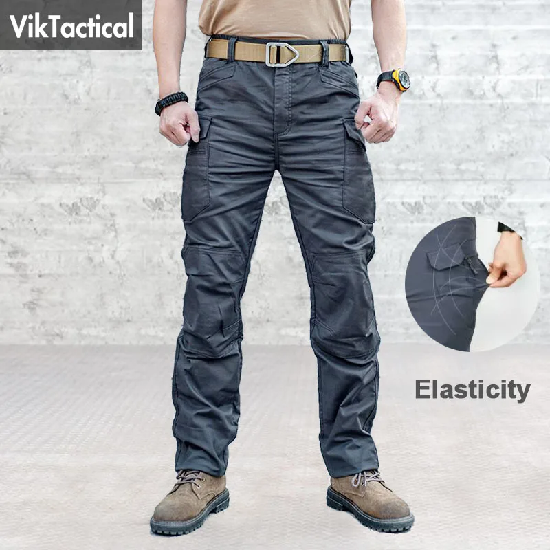 Men City Tactical Pants Multi Pockets Elasticity Cargo Pants Military Combat Cotton Pant SWAT Army Slim Fat Casual Trousers 5XL