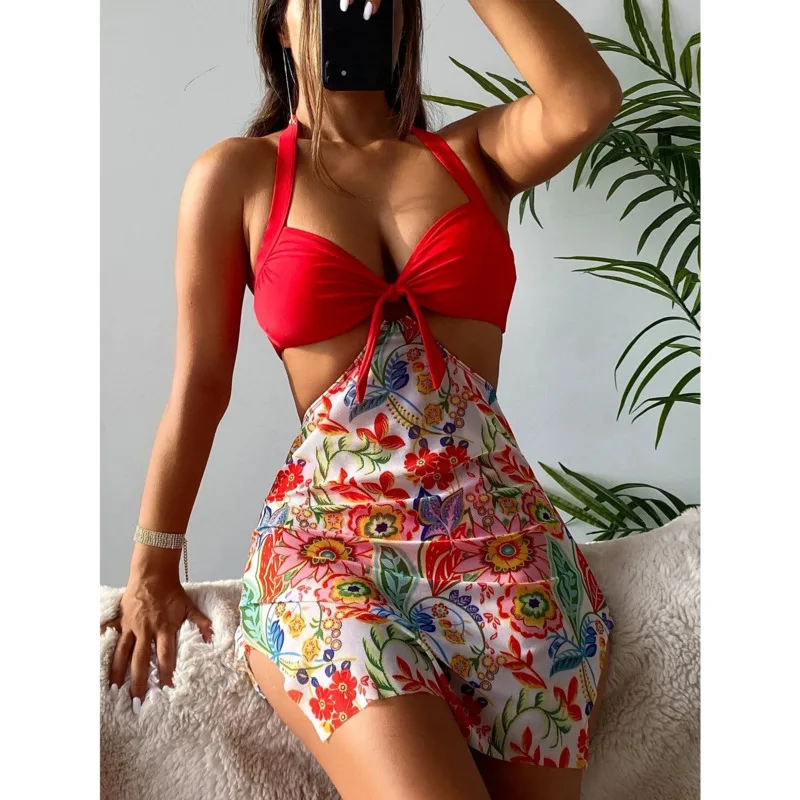 

2023 New Sexy Solid Strapped 3PCS Skirt Mayo Bikini Set Push Up Swimwear Women Low Waist Thong Swimsuit Summer Bathing Swim Suit