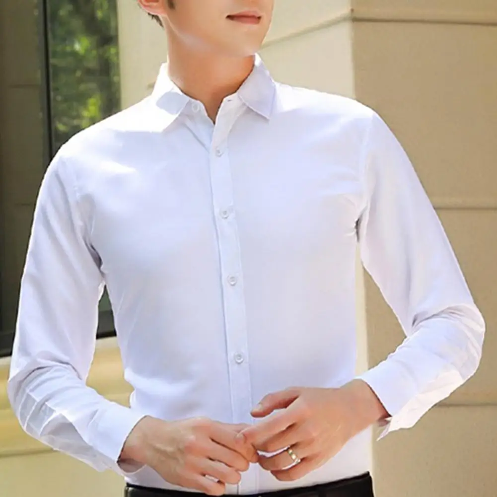 

Plus Size M - 5XL Business Shirt Solid Color Single-breasted Spring Autumn Temperament Slim-fitting Shirt for Office