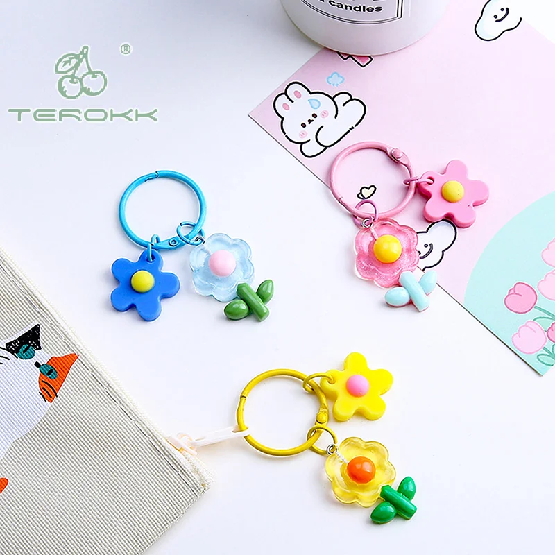 Креативное кольцо для ключей в виде цветка конфетного цвета