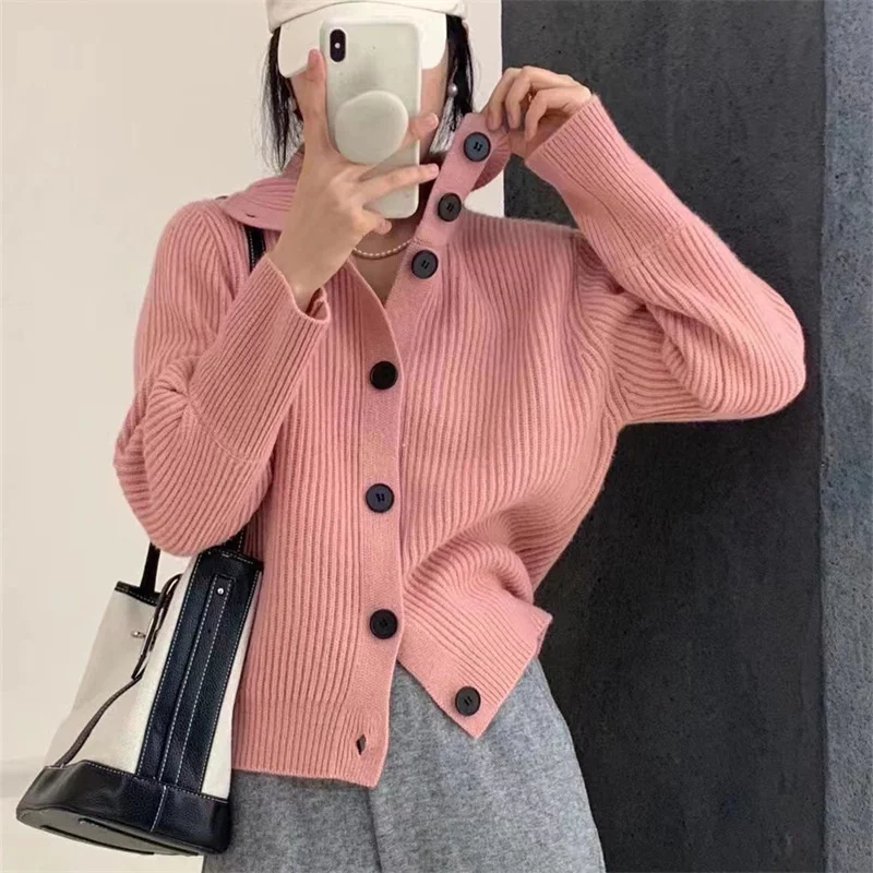 

Корейский свитер с воротником-стойкой, пальто, женская новинка осень-зима 2022, свободный и универсальный мягкий восковой вязаный кардиган QWD2