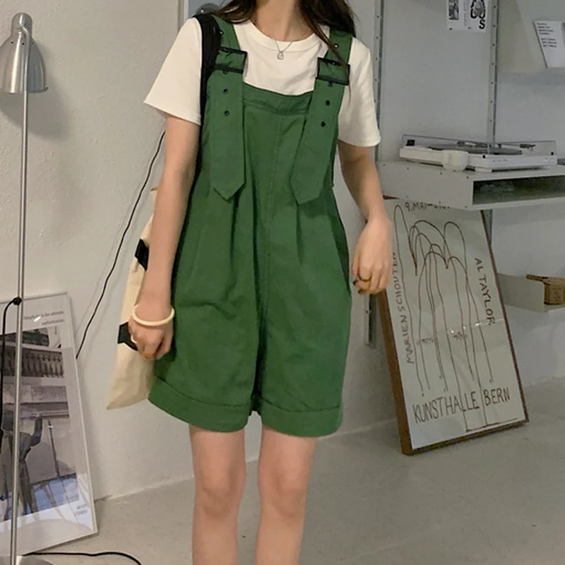Summer Loose Wide Leg Rompers Summer Ladies Solid Student Cute College Style Romper High Waist Series Female New Fashion Clothes