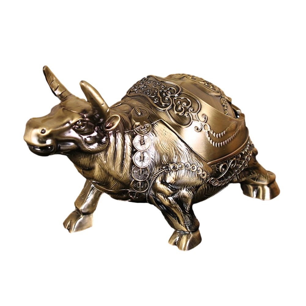 

Bull Statues Retro Windproof Ashtrays With Cover Portable Smoker Metal Desktop Tray Decor Ash Holder Container Chinese Desktop