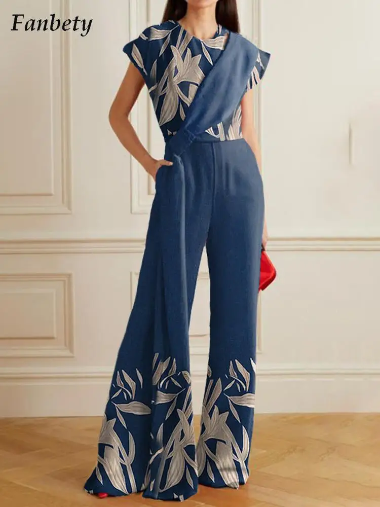 

Женский элегантный комбинезон в стиле пэчворк вечерние принтом, летний офисный Модный комбинезон с круглым вырезом, Женский Повседневный п...