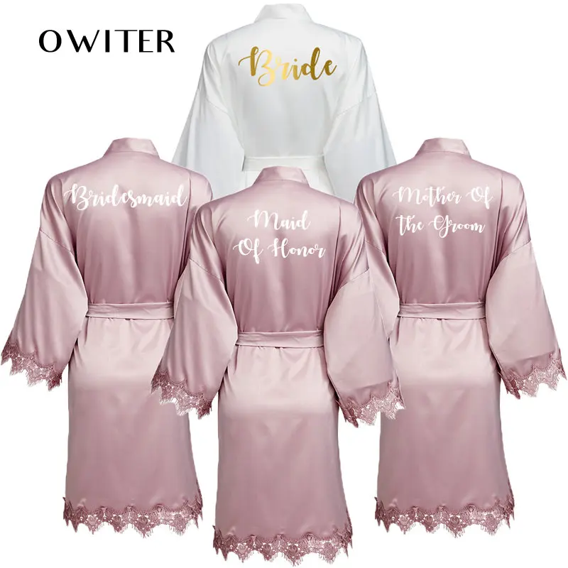 

Matt Satin Lace Robe Gown Bridal Wedding Bride Robes Bridesmaid Kimono Robe Bridal Robes Mauve Bridesmaid Robes Bathrobe