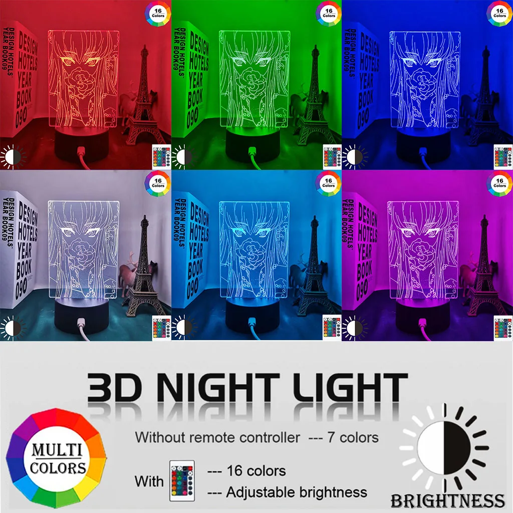 Anime 3d Lamp Code Geass CC for Bedroom Decor Nightlight Birthday Gift Manga Led Night Light Bedside | Освещение